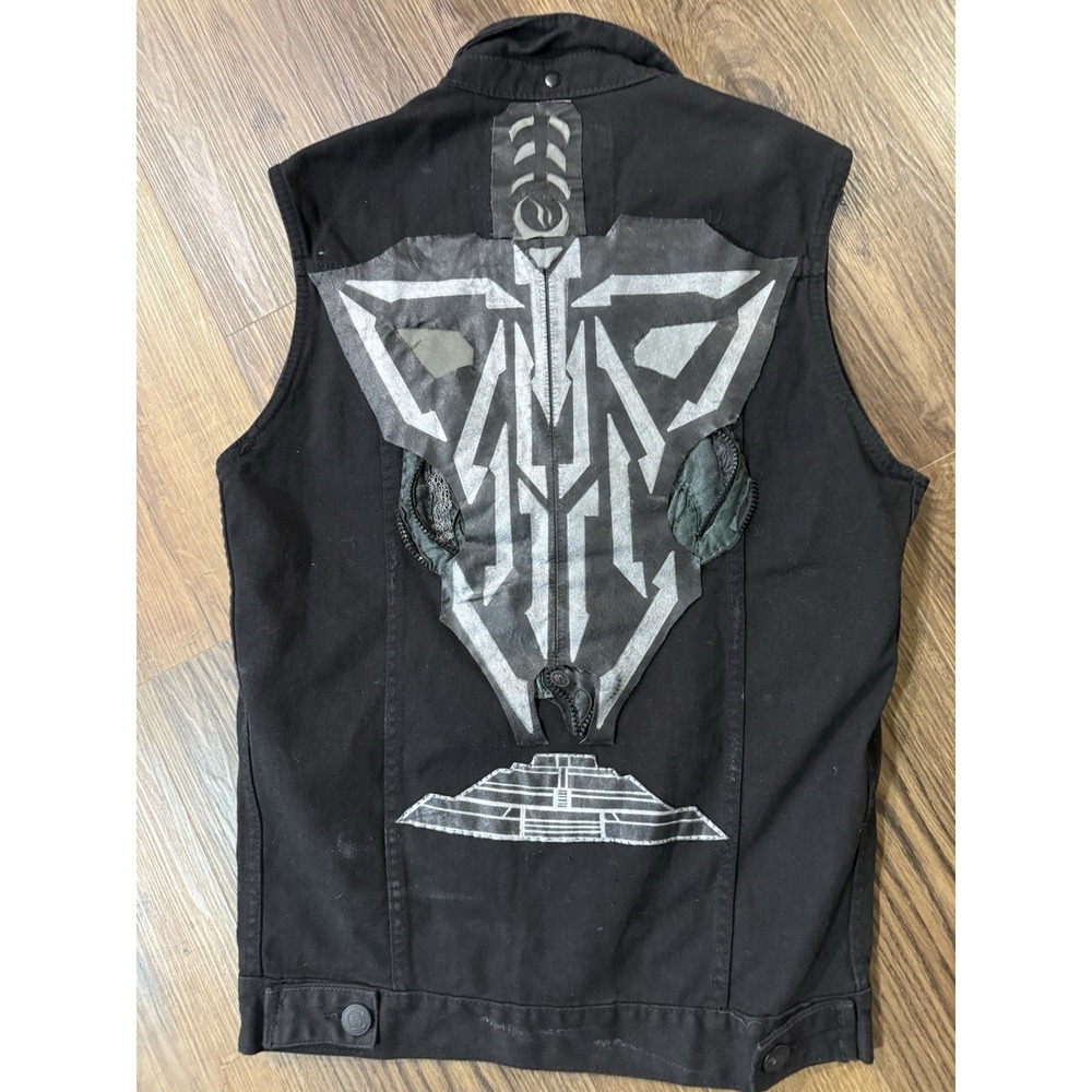 Vintage I-Link Black Cotton Denim Vest Large, Back Design, Metal Battle 90s‎ Y2K